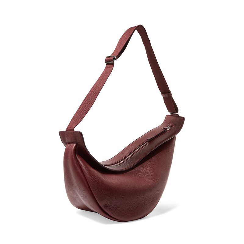 [Súper lobo marino]-Bolso de piel sintética de media luna para mujer, , Color vino, rojo, negro, ancho, Correa individual con cremallera, combina con todo, primavera: wine red