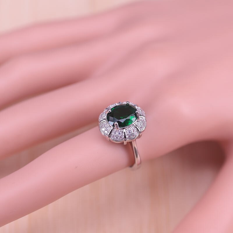 Risenj venäläinen tyyli vihreä kivi valkoinen kristalli hopean värinen korusetti naisille kaulakoru chian korvakoru sormus rannekoru