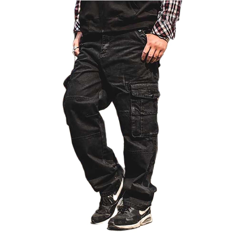 Trendy Plus Size Black Jeans Men Casual Denim Pants Loose Baggy Hiphop Jeans Straight Cargo Pants Streetwear Trousers Clothing