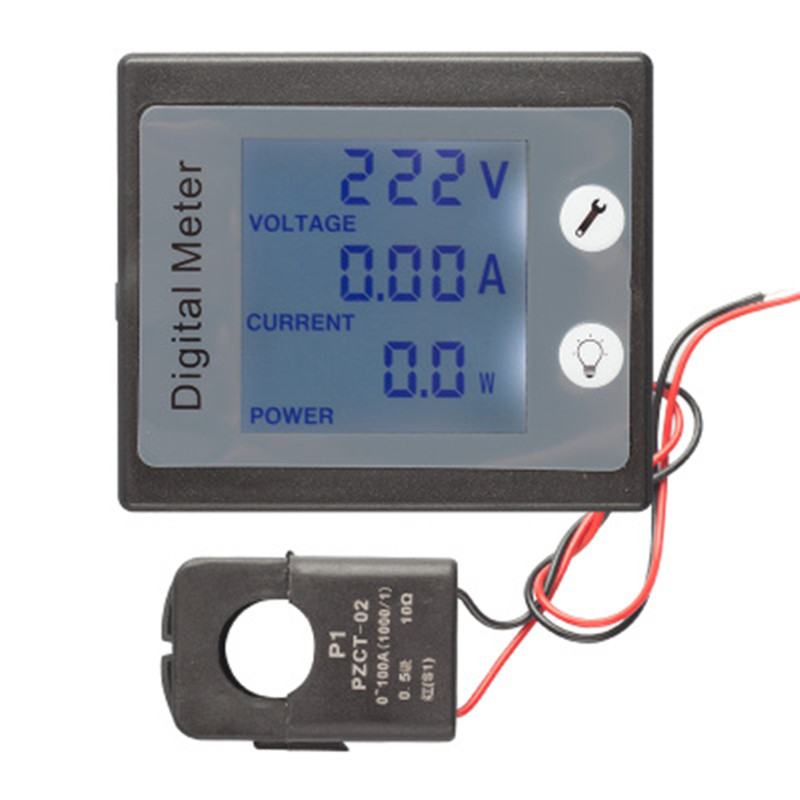 Medidor vatímetro eléctrico Digital monofásico de CA, medidor de energía 220V 100A con división CT