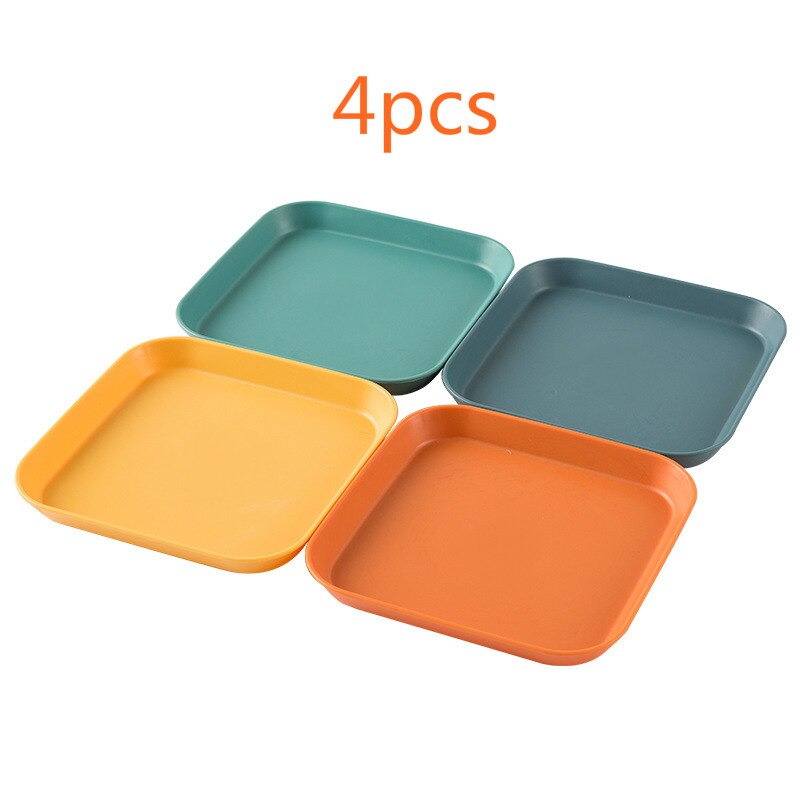 Plastic Voedsel Saus Schotel Leuke Ronde Snacks Fruitschaal Vierkante Dessertbord Keuken Huishoudelijke Dienblad Gerechten Afvoer Rack Set: Square Four color