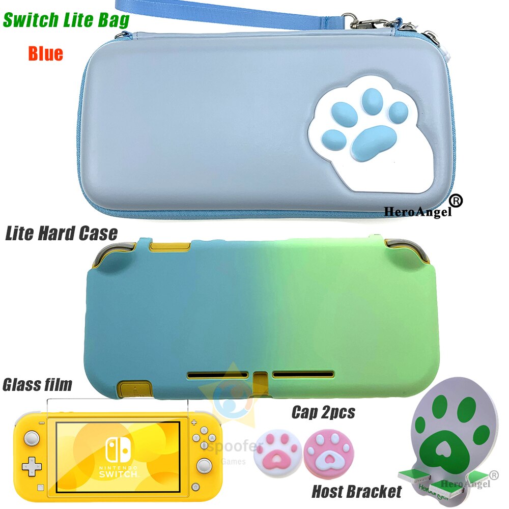 Cute Cat Claw Portable Travel Carrying Case for NS Nitendo Switch / Switch Lite Mini Console Protective case Storage Bag Accesso: Lite Blue 5IN1