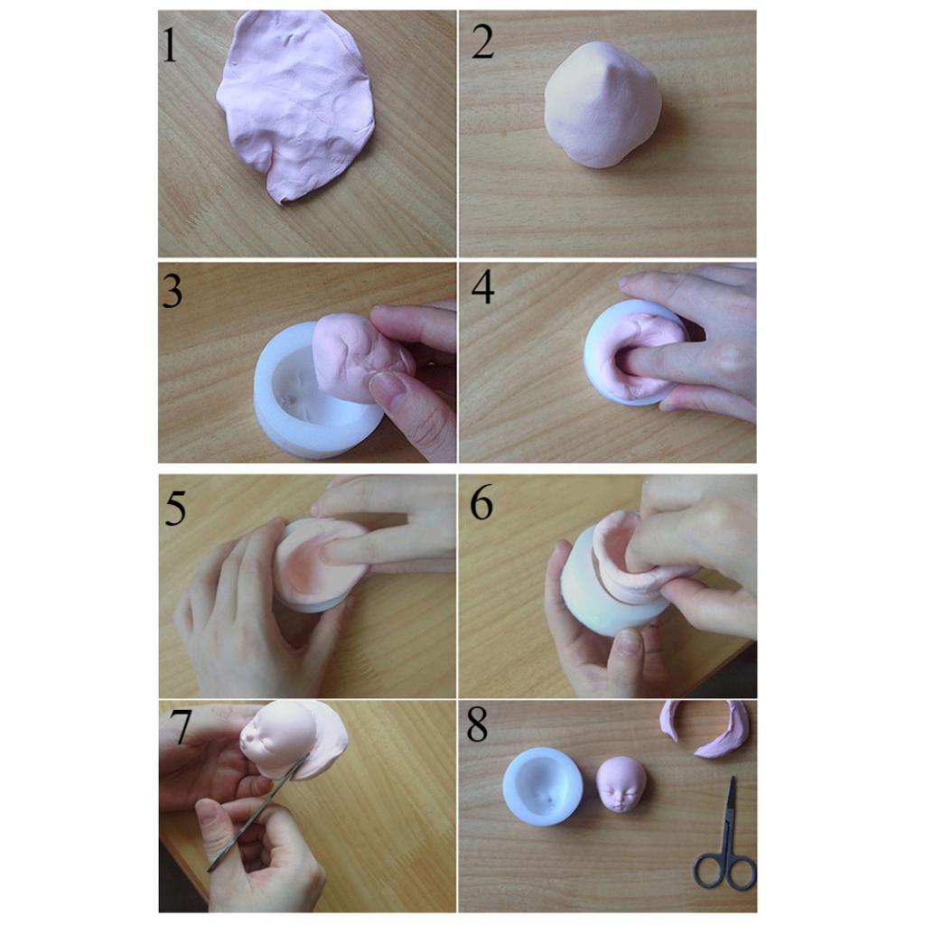 5 Sheets Cute Cartoon Eyes Stickers & 1 Piece Silicone Mini Lovely Doll Face Mould Push Press Mold Moulds for Polymer Clay 2#