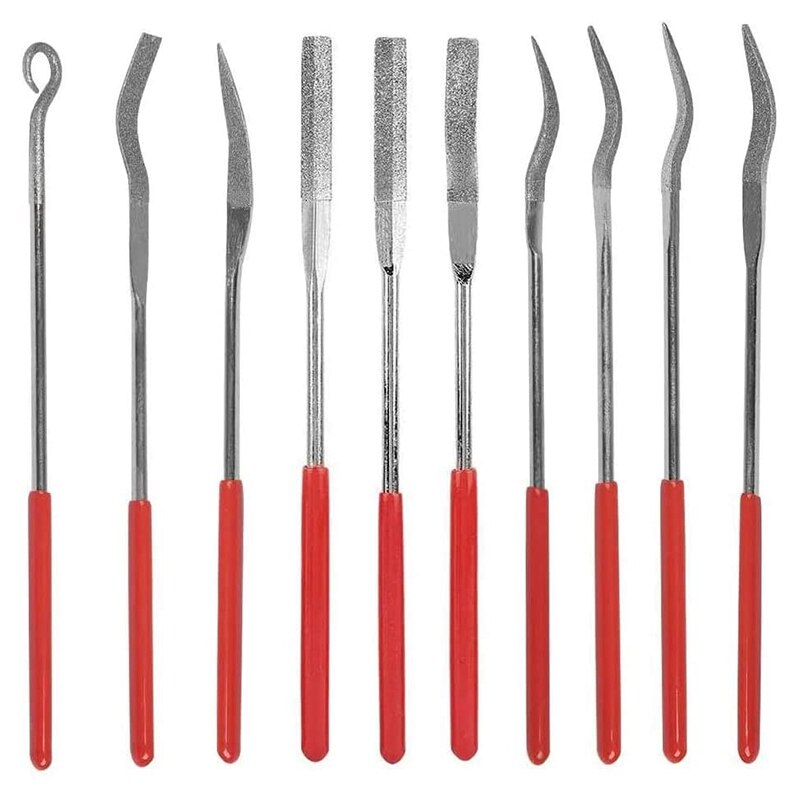 10Pcs Diamond Coated File Assorted Set 3 x 140mm Mini Needle Metal Files Kit for Jewelers Glass Wood Carving Craft