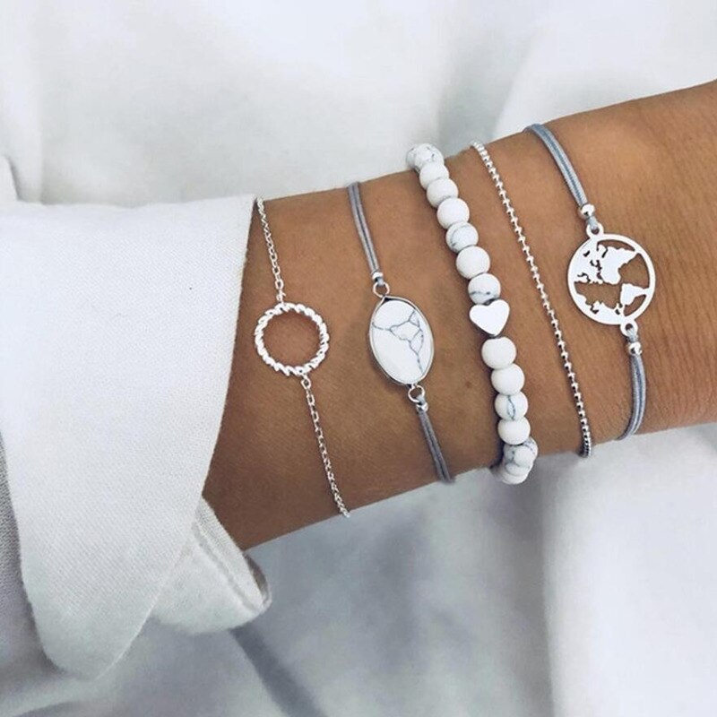 Boho Rose Kaart Armbanden & Armbanden Voor Vrouwen Bohemian Ronde Kralen Charm Armband Set Multilayer Accessoires Bijoux: DCSL-08