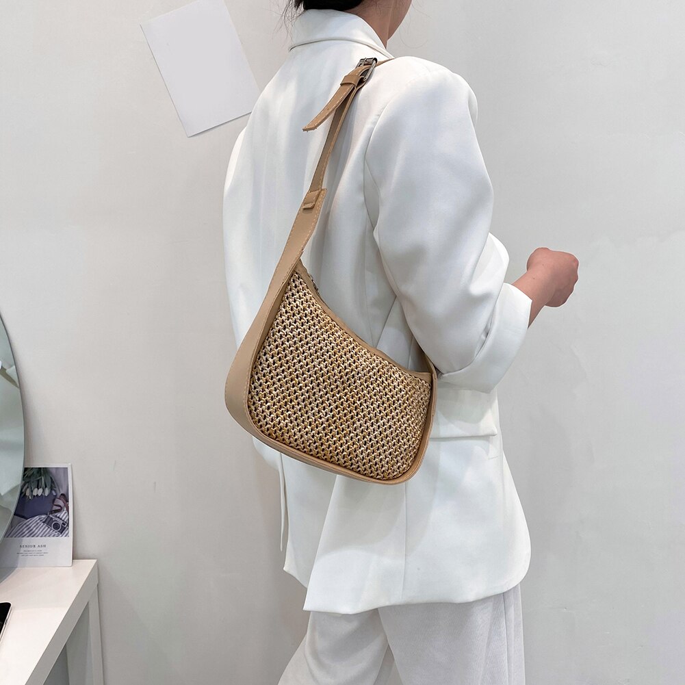 Kleine gewebte hobo-umhängetasche für damen, lässige handtasche für strandurlaub, crossbody-tasche
