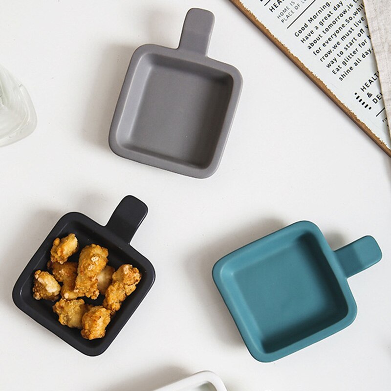 Ceramic Single Handle Seasoning Dish Plate Square Mini Baking Tray Dessert Dish Breakfast Steak Salad Plate Kitchen Tableware