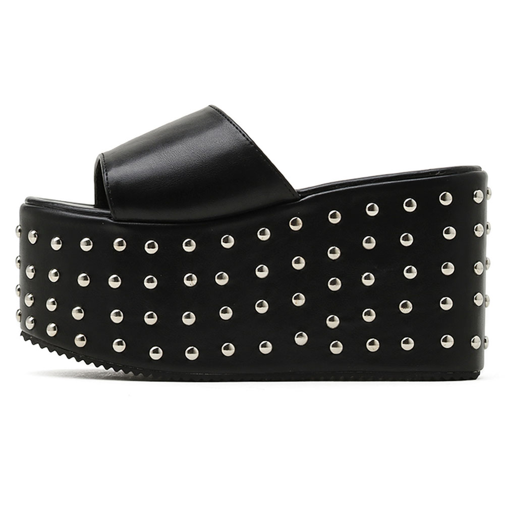 Zomer Uitverkoop Voor Straat Klinknagels Zwarte Hoge Hakken Gothic Stijl Platform Sandalen Vrouwen Schoenen