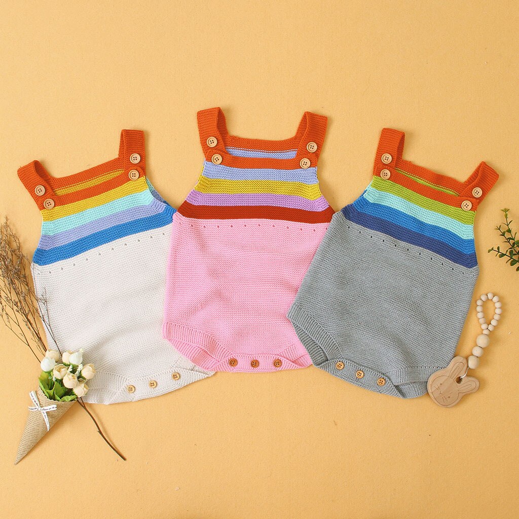 Moda neonato neonato ragazzo inverno caldo arcobaleno striscia pagliaccetto tuta completi senza maniche abbigliamento bambino Ropa de bebé