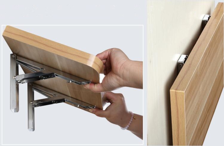2pcs Rugged Stainless Steel Folding Bracket Triangle Wall Bracket 90 degree Telescopic Folding Desk Rack Hardware Accessories