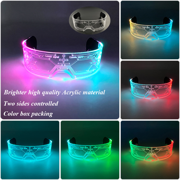 Gafas luminosas LED para de cumpleaños, lentes de neón con luz brillante de colores, accesorios intermitentes para Mascarada y concierto, Rave: Verde militar
