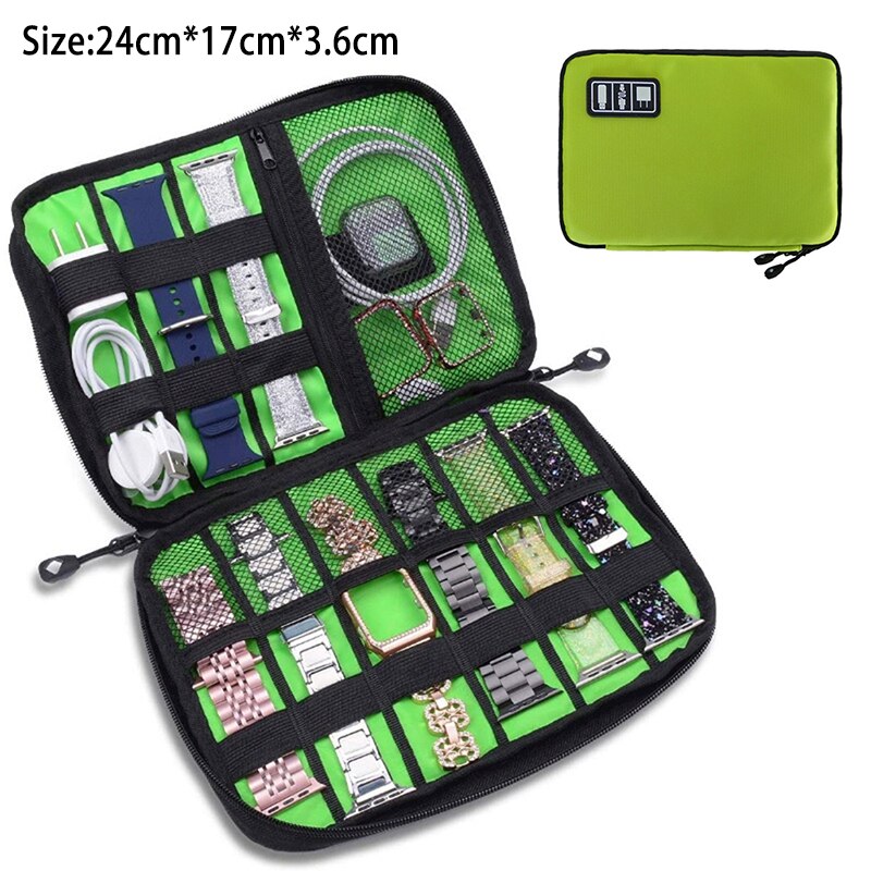 8- pocket storage bag for samsung galaxy watch 4, apple watch 7, huawei watch strap, travel dustproof bag, portable watch band case: B green