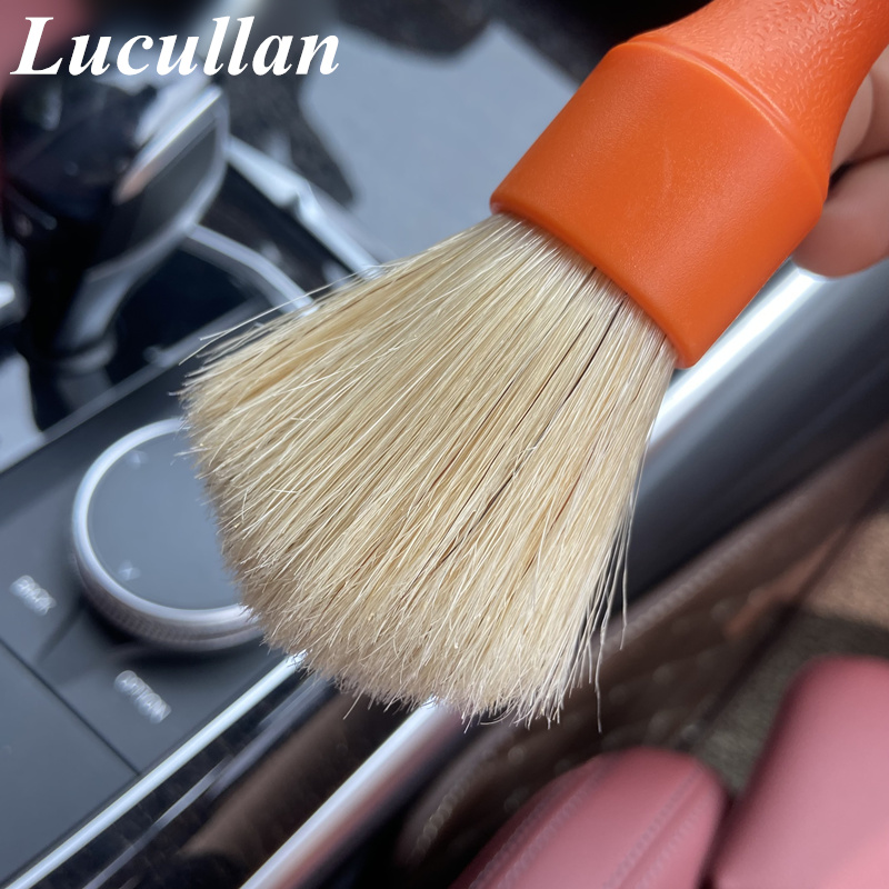 Lucullan Cepillos de limpieza premium de pelo de jabalí natural súper densos para espacios pequeños, bahías de motor y detalles exteriores