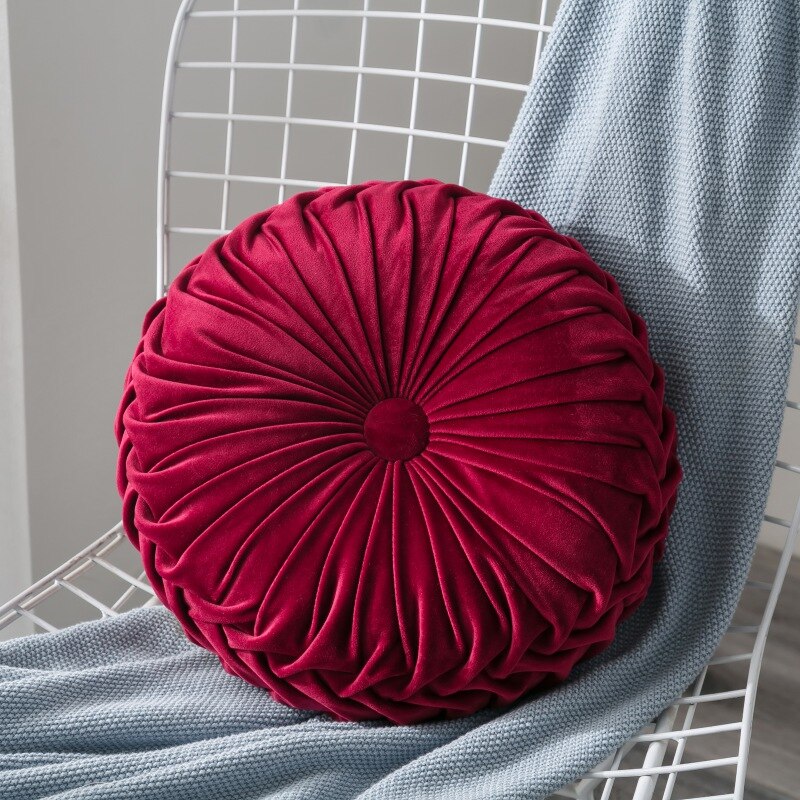 Coussin rond plissé en velours pour canapé | Citrouille, coussin de sol décoratif pour maison, canapé, lit et voiture: Orange