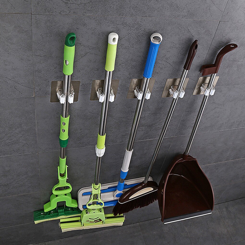 Adhesive Multi-Purpose Hooks Wall Mounted Mop Organizer Holder Rack Brush Broom Hanger Hook Kitchen Bathroom Strong Hooks