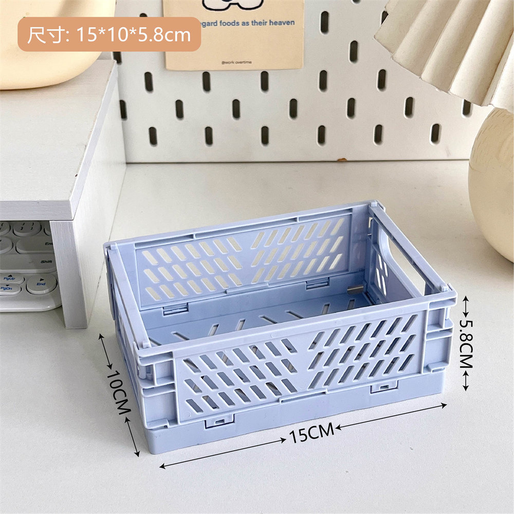 6-color folding plastic storage box, student desk tidying tape, stationery folding basket, storage basket, storage box: Blue