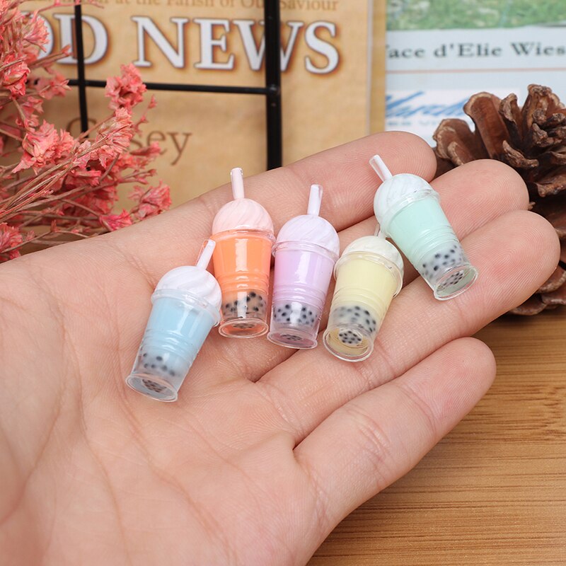 5pcs 1/12 Miniature Dollhouse Bubble Tea Model Ice-cream Drinks Pearl Milk Tea Doll Food Toy Accessories