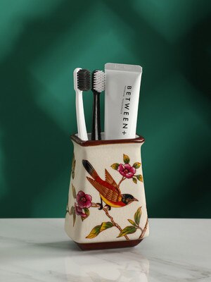 Ceramics Bathroom Set Liquid Soap Dish Toothbrush Holder/Rack Lover Gargle Cup Dental Jar Flowers &amp; Bird Pastoral Style: Toothbrush Holder 4