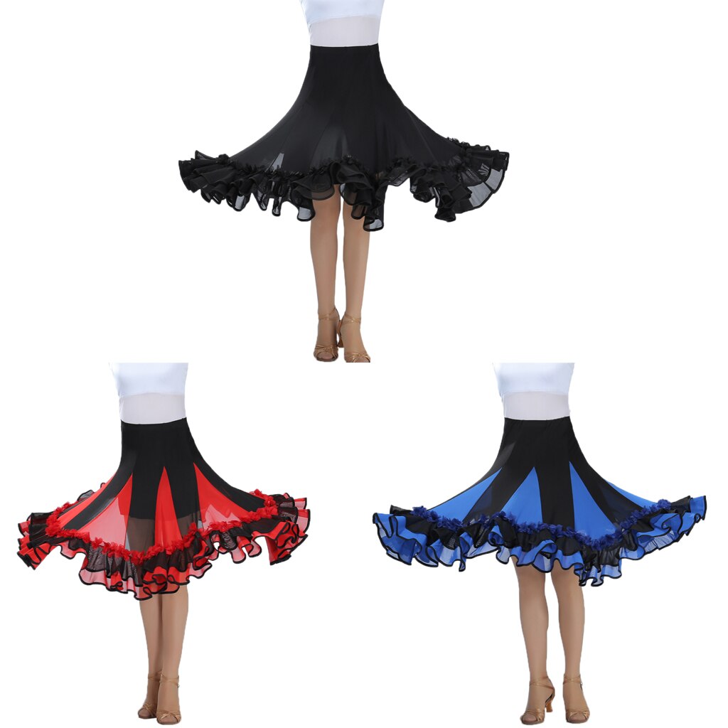 Falda de baile larga con vuelo suave para fiestas de vals estándar Flamenco para salón de baile para mujer