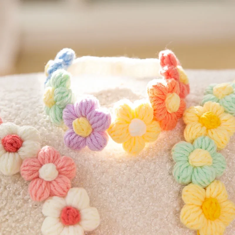 Cat Dog Knitted Collar Crochet Collar Ins Style Pet Drool Scarf Bib Flower Accessories Pure hand knitting