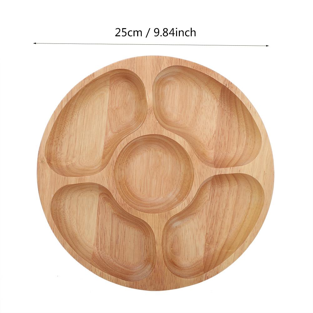 Plato separador redondo de madera de goma, plato para aperitivos y postres, bandeja para fruta, 5 rejillas, plato de almacenamiento de dulces: Caqui