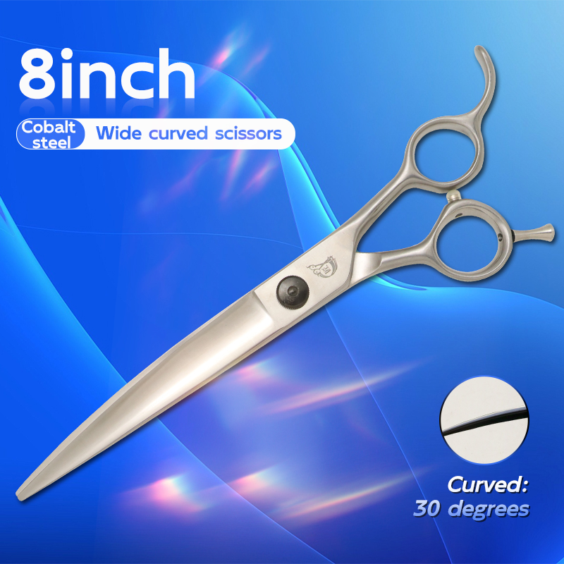 Kraankobaltstalen 7.5 & 8.0 Inch Honden Trimschaar Set Zwart Recht Gebogen Uitdunningsschaar Voor Honden Trimmer: SCARLET