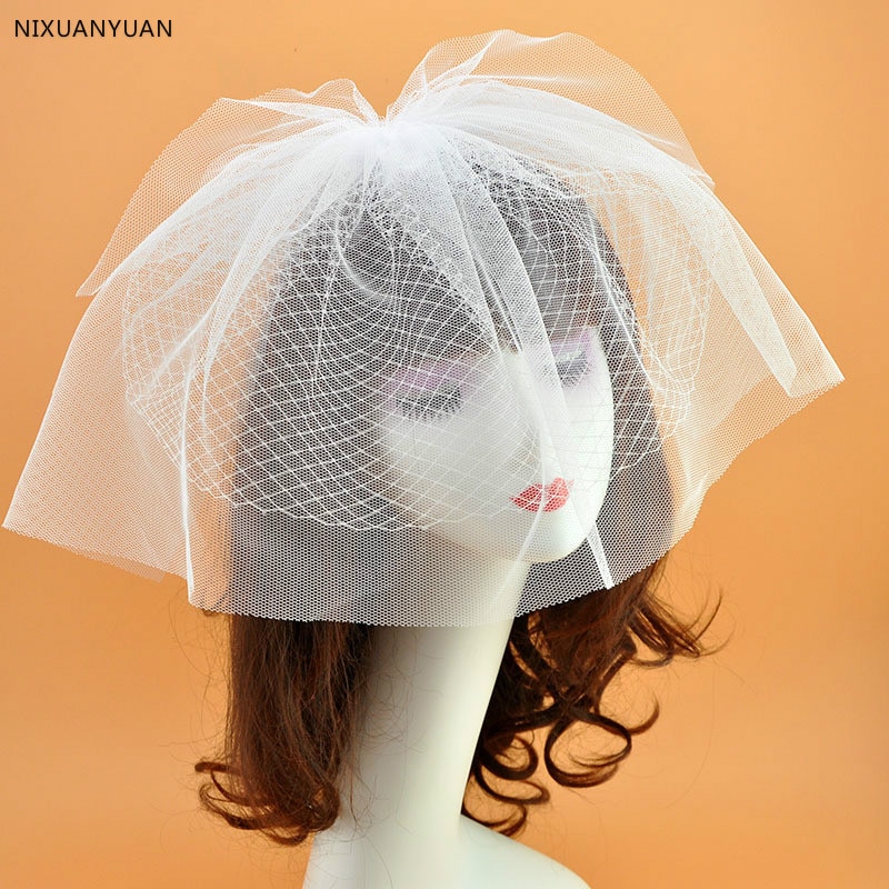 Beautiful Wedding Hat Veils Tulle Adult Bride Hats With Pearls Bridal Short Face Veil Lace Hat: White