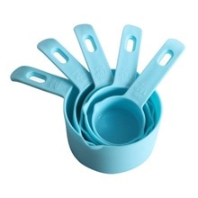 5pcs Blauw Geel Kleur Maatbekers Maatlepel Plastic Handvat Keuken Meetinstrument