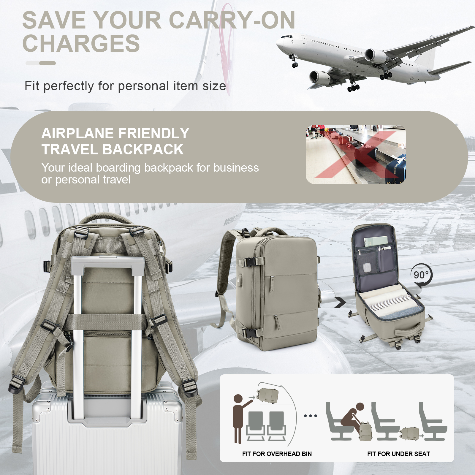 Borsa da cabina 40:*25:*20, zaino da viaggio ad alta capacità approvato dalla compagnia aerea, borsa per laptop da lavoro impermeabile appositamente progettata per uomo