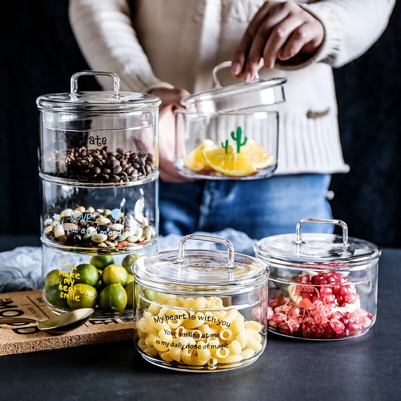 Household Fruit Bowl With Lid Heat-resistant Transparent Soup Bowl Round Cute Glass Bowl