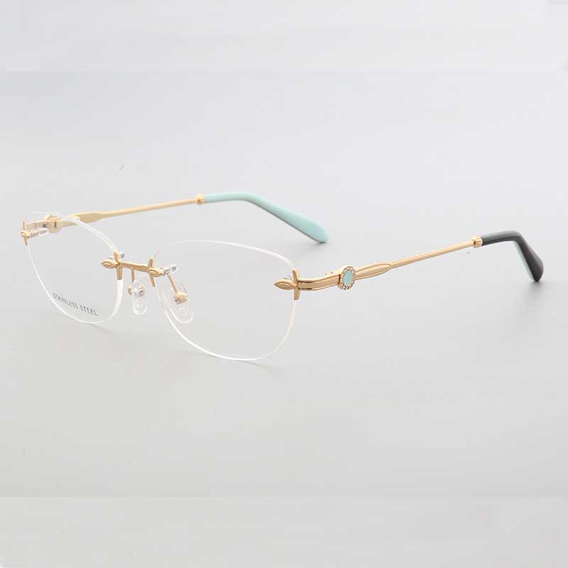 Kvinder kantløse brillerammer til kvinder metal brillerammer kvindelige firkantede ovale rustfrie stål rx briller