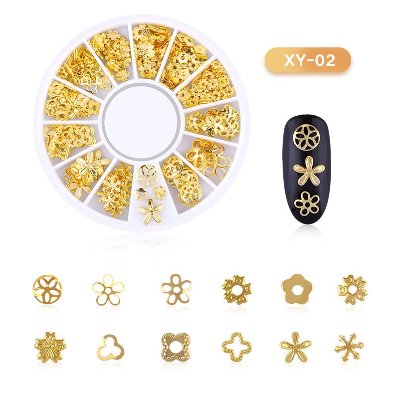 Gemengde 3D Hollow Nail Steentjes Voor Nagels Charms Metalen Vormen Geometrie Goud Tips Diy Accessoires Kristal Nail Art Decoratie