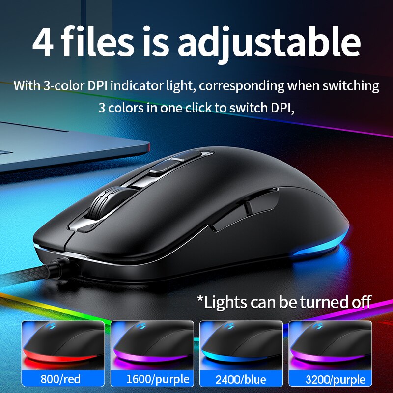 Wired Silent Mouse USB Office Computer Mouse 3200 DPI 7 Buttons Optical Ergonomic Gaming Mouse Support Full key programming Mice