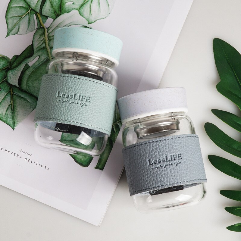 Small Transparent "LESSLIFE " Glass Bottles Water Cartoon Bottle Glass Straw Glasses Simple Cup Waterbottle Bottle