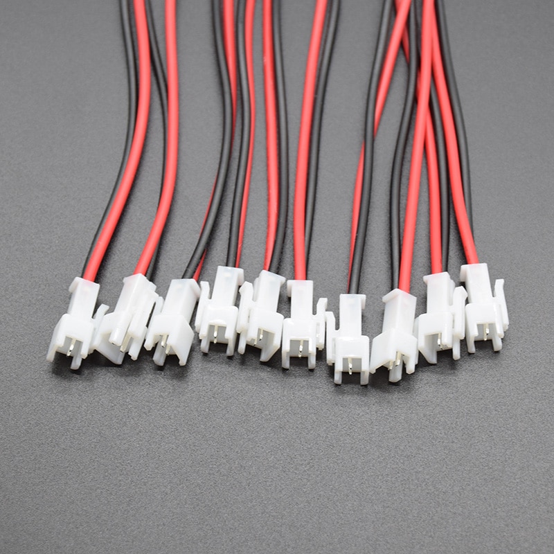10 par /5 par hvide micro jst 2 pin han- og hunstik med ledningskabler længde 100mm