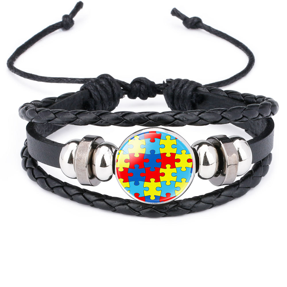 Autisme Moeder Awareness Armband Voor Kinderen Handgemaakte Gebreide Lederen Puzzel Bedelarmband Jongen Meisje Polsbandje Sieraden: 08