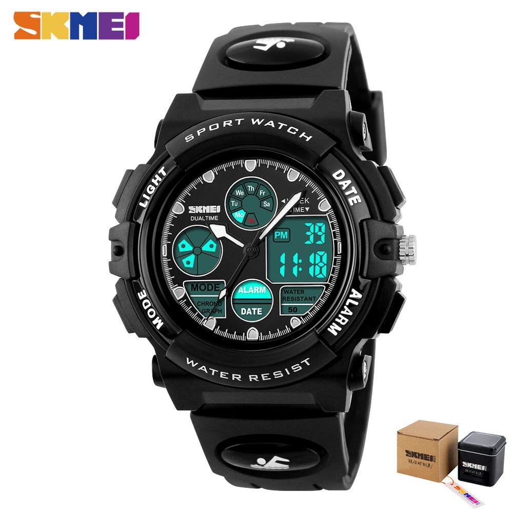 SKMEI 5Bar Waterproof Chronograph Luminous Children Digital Wrist Watch Kids Sport Watches Boys Girls Electronic Quartz Clock: black with box