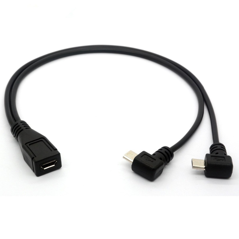 90 graden Micro USB Kabel, micro USB 1 naar 2 Y Splitter Kabel Haakse 2 Man-vrouw Converter High Speed Oplaadsnoer