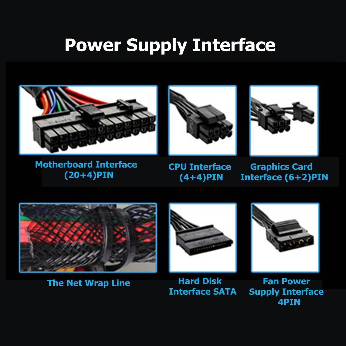 600w strømforsyning psu pfc 110v/220v os / eu stik 12cm flerfarvet førte blæser 24-pin pci sata 12v atx gaming pc strømforsyning