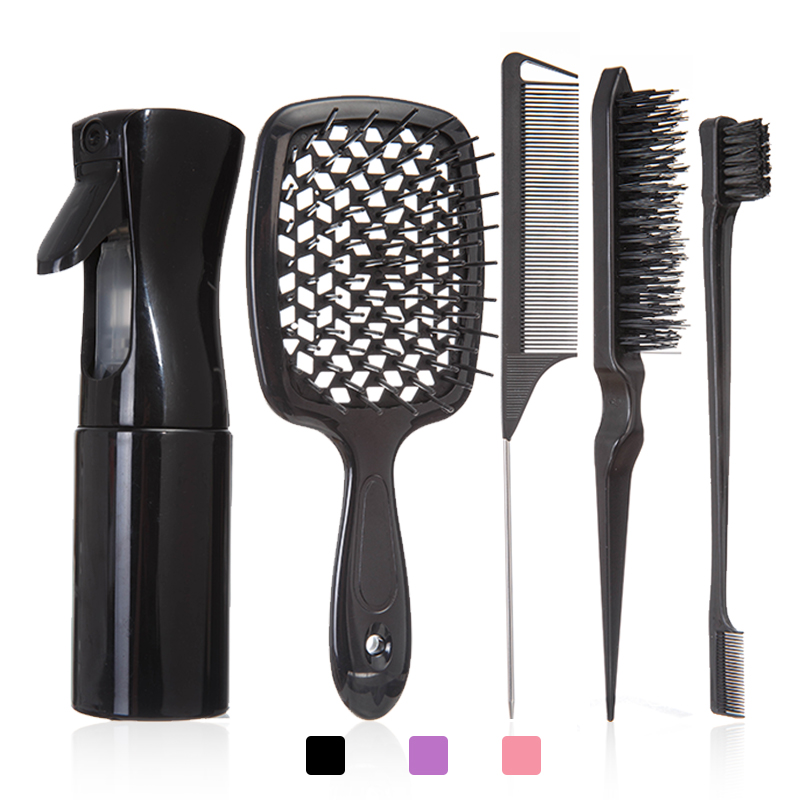 Juego de 5 uds de peine, cepillo para desenredar el cabello rizado, peine de cola de rata curvo, cepillo para el cabello con borde, cepillo para el cabello rizado, herramientas de peluquería: Verde