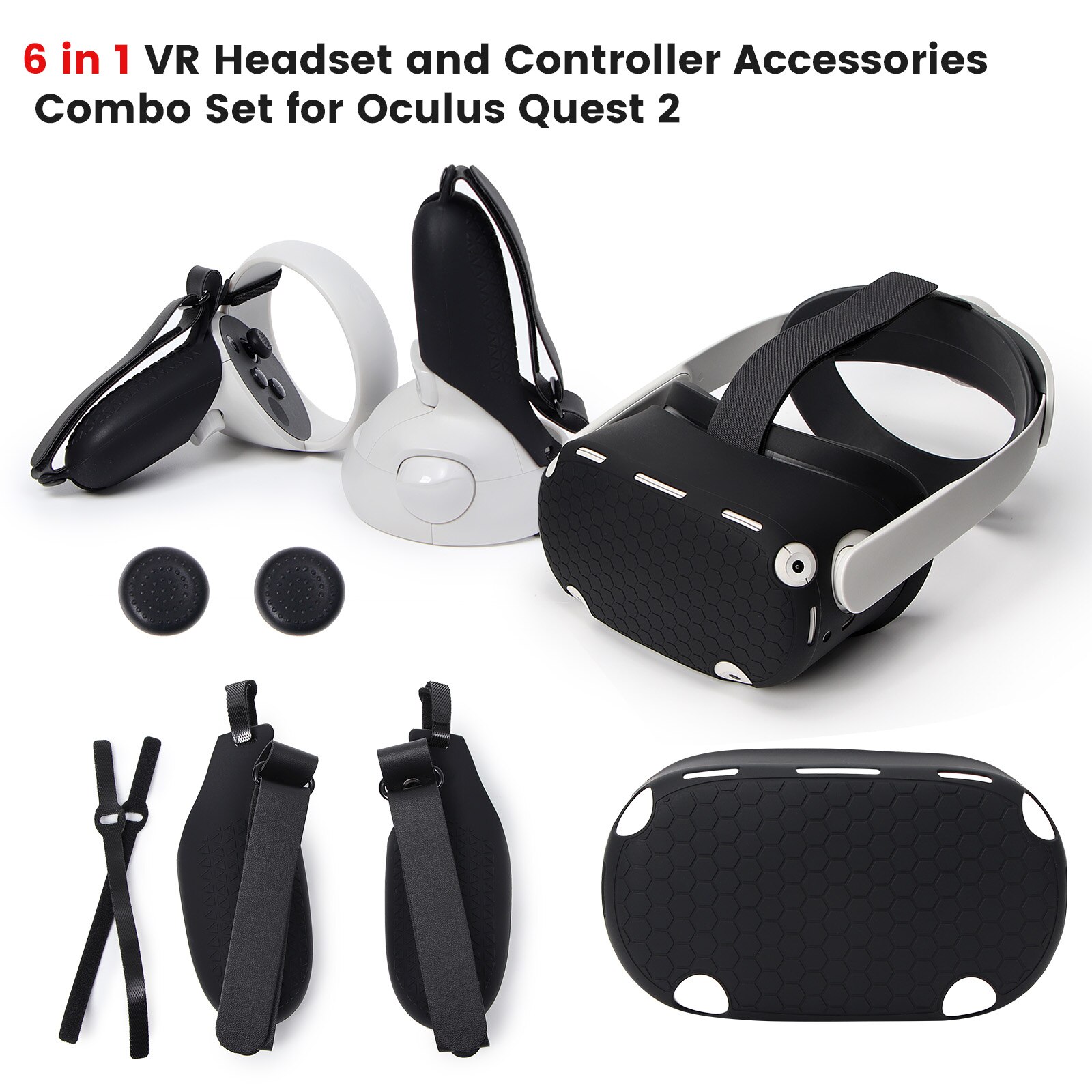 6IN1 Oculus Quest 2 VR Protective Cover Set VR Touch Controller With Knuckle Strap Handle Grip For Oculus Quest 2 Accessories