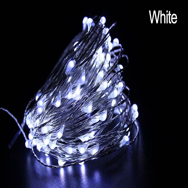Guirlande lumineuse à piles, 10M 100 LED, fil de cuivre Transparent, Micro LED, pour fête de noël, fête de mariage, extérieur: White