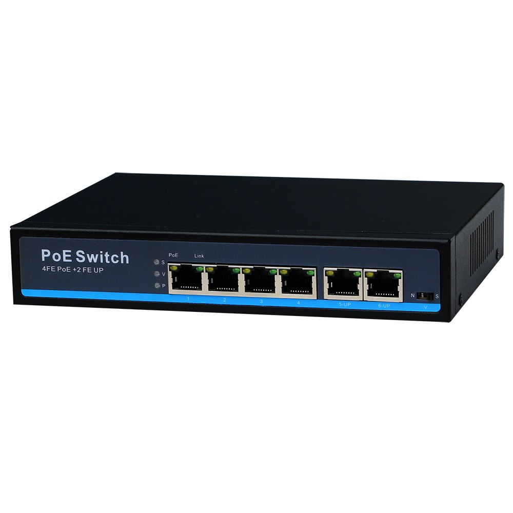 CE/FCC certified 4 ports POE switch with 2*100M uplink 802.3af/at active POE watchdog max 250meter up to 60w POE output