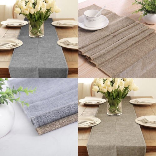 Burlap Table Runner Jute Imitated Linen Tablecloth Rustic Wedding Party Banquet Decoration Home Textiles overlay Gray Khaki