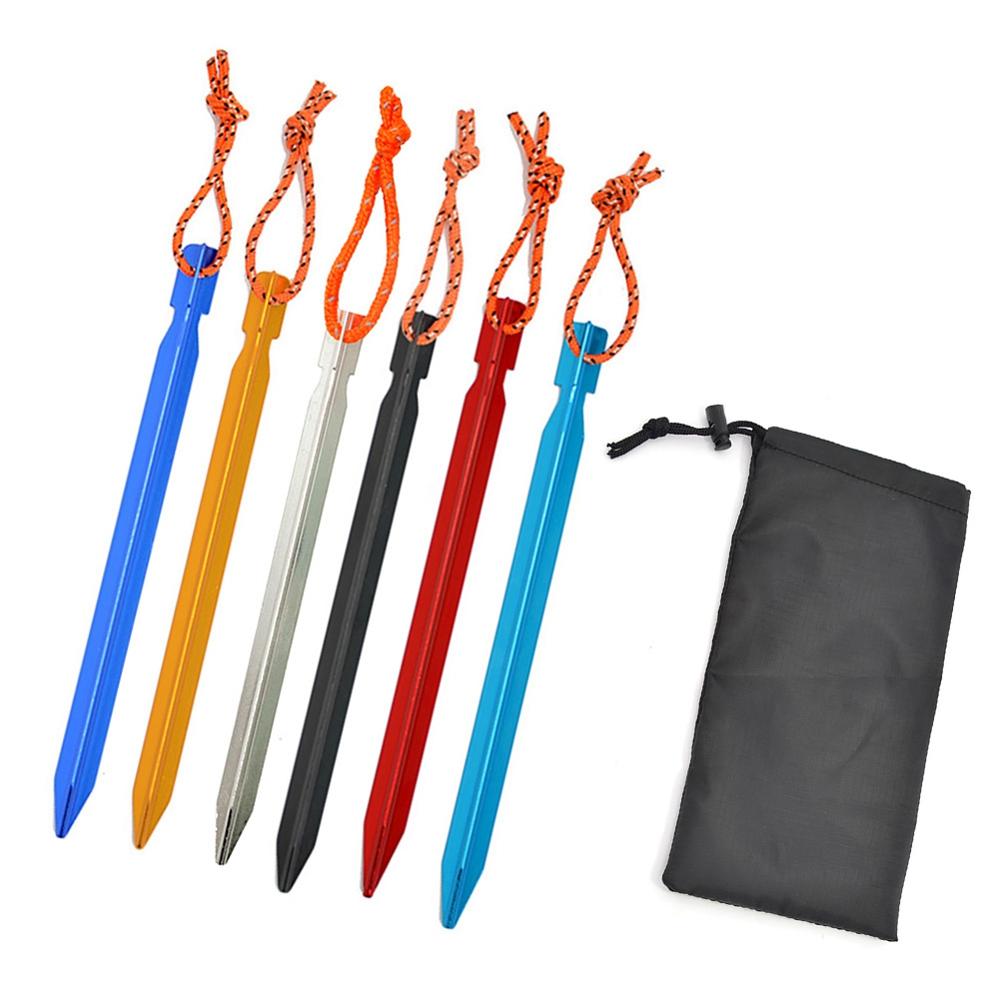 23cm 6 st aluminiumporös markspik tältpinnar med reflekterande rep lätt campingresa vandring trädgårdsskötsel tältpinnar