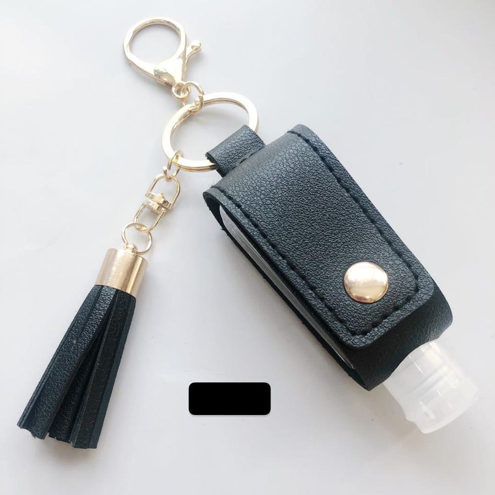30ml Empty Refillable Bottle Leak Proof Plastic Travel Bottle Portable Squeeze Bottle With Tassel Leather Keychain Holder: black