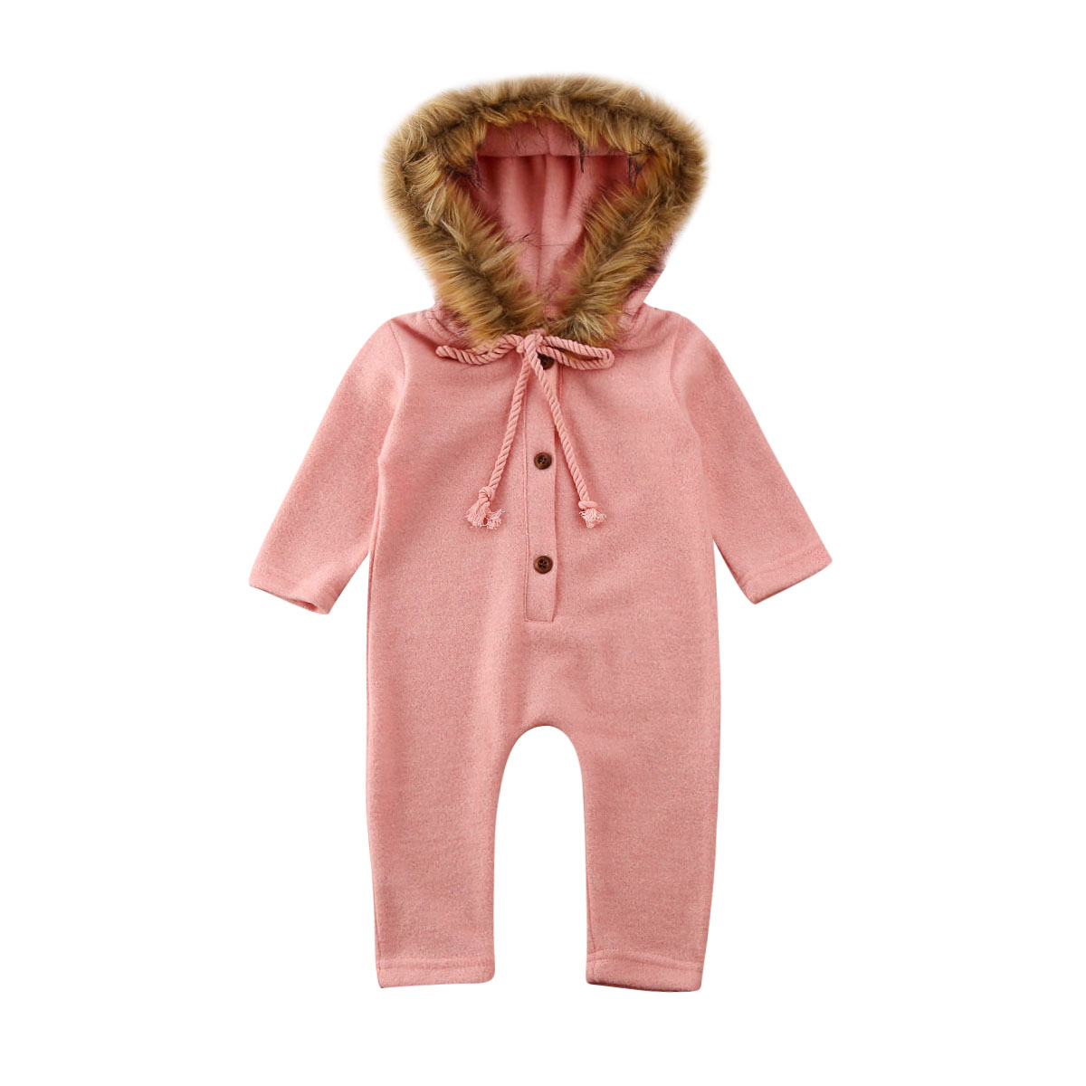 Brand Winter Newborn Baby Boy Girl Long Sleeve Fur Hooded Romper Jumpsuit Playsuit Outfits Warm Clothes 0-24M: Pink / 18M