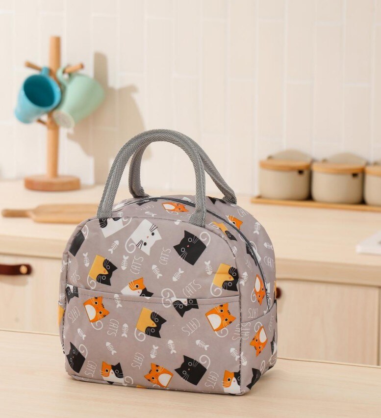 2022 Ladies Thickened Cooler Isolated Bag Outdoor Picnic Waterproof Insulated Lunch Bags Cooler Drybag Box for Women: Grey cat