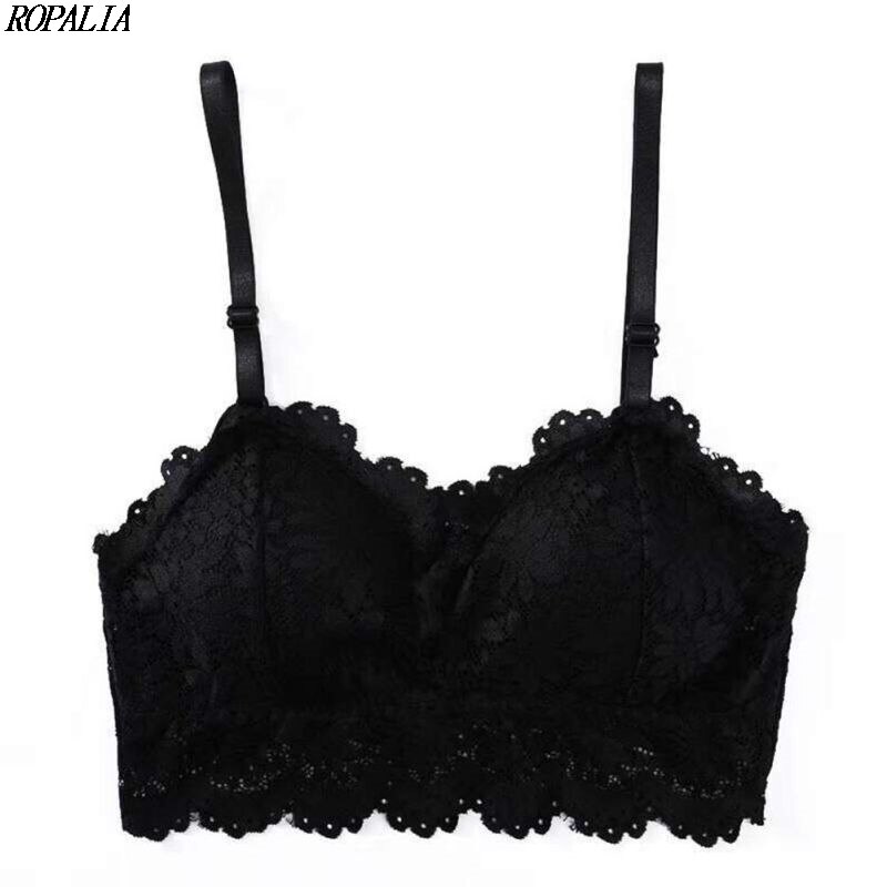 Vrouwen Draadloze Mooie Terug Kant Buis Tops Soft Aangepast-bandjes Brasserie Lingerie Intimates ONS: Black