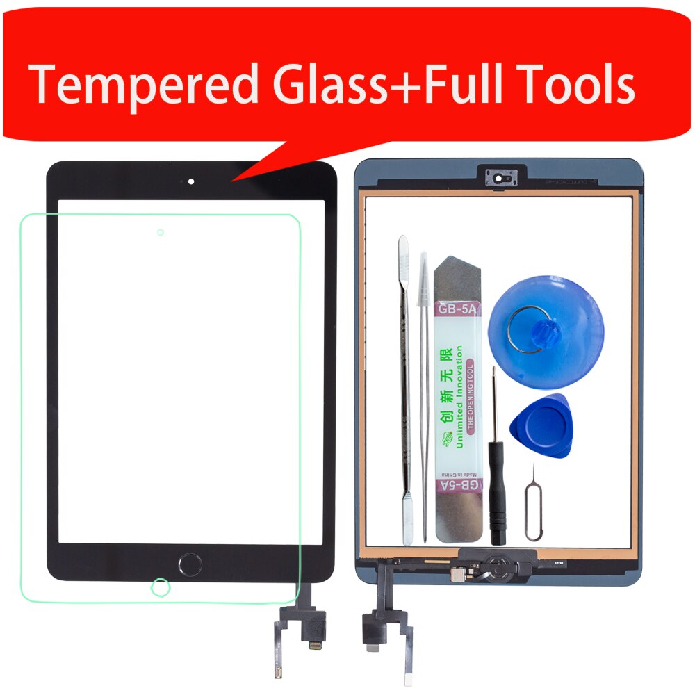 For iPad mini 3 Touch Screen Assembly Panel With Home Button And IC Connector A1599 A1600 +Tools+Tempered Glass